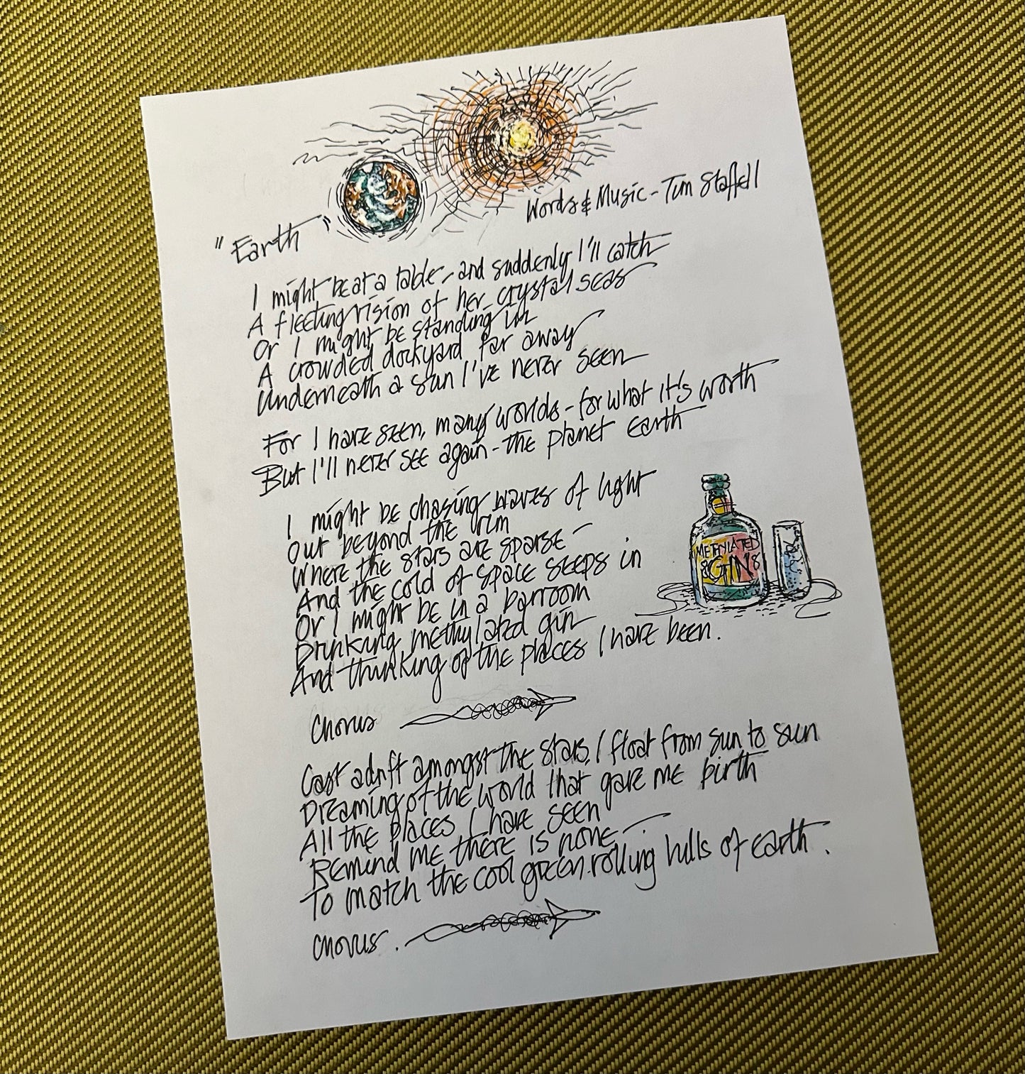 'Earth' handwritten lyrics